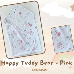 Newborn/Infant/Baby/Wrapper/Swaddle/Envelope/Blanket/Towel/Happy Teddy Bear/Pink